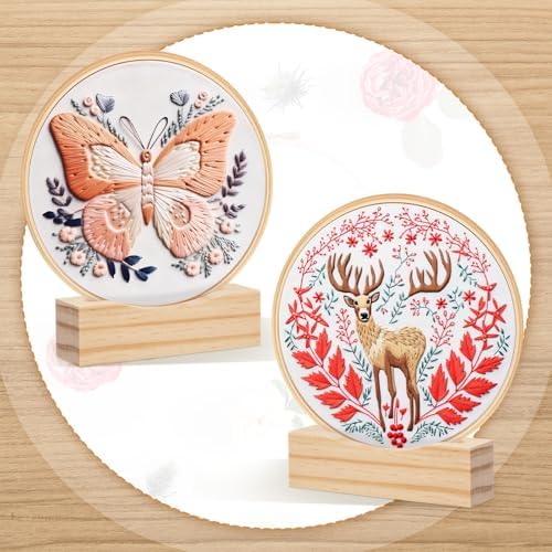 Chunful 6 Pcs Embroidery Hoop Display Stand Wooden Embroidery Frames Holder 2 Tier Groove Cross Stitch Hoop Stand Base Accessories for Display Works Home Exhibition Decor (4.29" X 1.3" X 1.57")