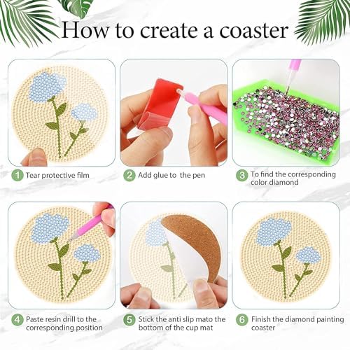 DOTSOPS 8 Pcs Flowers Diamond Art Coasters for Adults with Holder 4 in