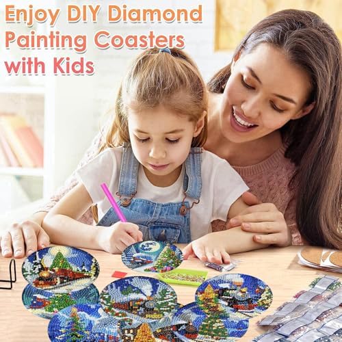 ijbnhd Christmas Train Diamond Art Coasters, 8 PCS, 4x4 inch