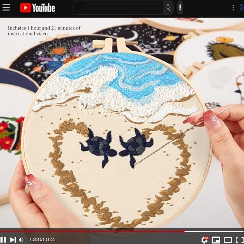 Crafmanoe Beach Embroidery Kits for Beginners Adults, Coastal Stamped Cross Stitch Kits for Beginners Adults, Hand Embroidery Needlepoint Starter Kits, Valentine's Day Gift for Women (Video Tutorial)