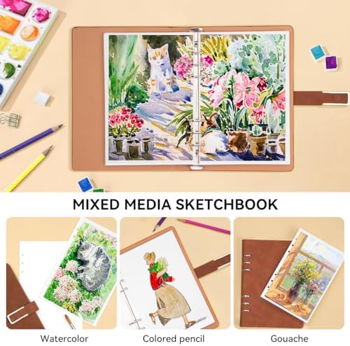 Lightwish Watercolor Sketchbook, 100% Cotton Cold Press Refillable Paper