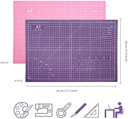 TCAIRG Self Healing Cutting Mat 18 inchx12 inch Non-Slip PVC Double Sided 5-Ply A3 Art Craft Rotating Mat,Sewing Crafts Hobby Fabric Precision Scrapbooking Project(Pink/Purple)
