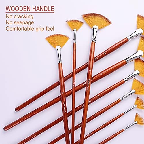 GACDR Fan Paint Brush Set of 9 Pcs, Professional Artist Acrylic Paint Brushes Set with Long Wood Handles Anti-Shedding Nylon Hair for Acrylic Watercolor Oil Painting,Rock Painting (Pack of 3)