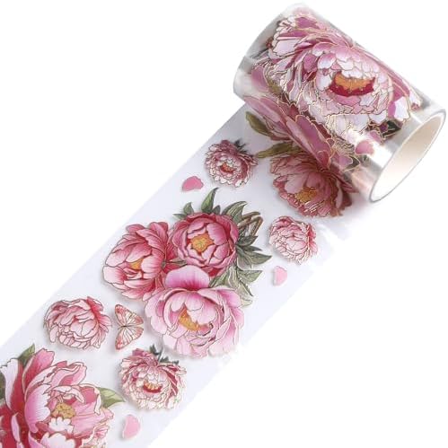 Sitsink PET Tapes - Pink Flower Scrapbook Supplies, Transparent Floral Tapes for Junk Journal Planner