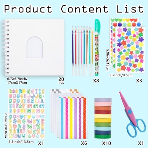 Kid Scrapbook DIY Photo Album Hard Cover Scrapbook Kit for Kids Instant Camera Print Paper with DIY Accessories (White)