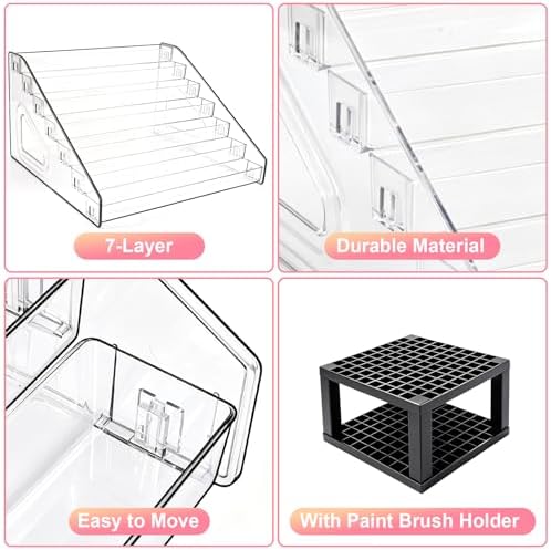 Acrylic Paint Organizer, 7 Layers Craft Paint Storage With Miniature Brush Holder, Paint Storage Rack for Acrylic Paints, Oil Paints, Nail Polish and Makeup Supplies