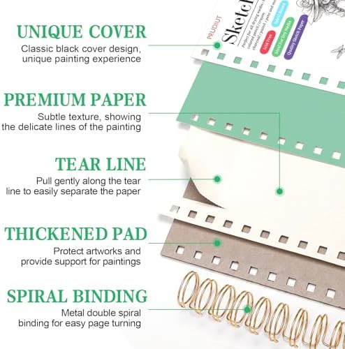 5.5×8.5In Sketch Book for Kids, 100gsm Spiral Sketchbook for Drawing, Green | 90 Sheets Acid-Free Drawing Paper with Pencils, Tear-Out Pages, for Drawing & Sketching, idea for Back-to-School Gifts