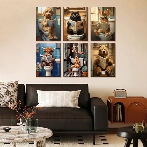 6 Pack Paint by Numbers Kit for Adults Beginner Funny Animals, 10x14 Inch | Animal DIY Acrylic Painting by Numbers, Without Frame Canvas, Stress Relief Craft Kits, For Home Wall Decor Gift