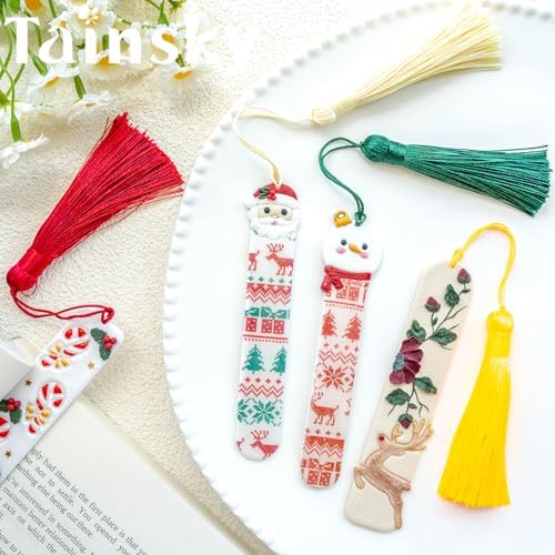 Tainsky 6 Shapes Christmas Bookmarks Polymer Clay Cutters, New Years Winter Bookmark Creator for Polymer Clay Tools
