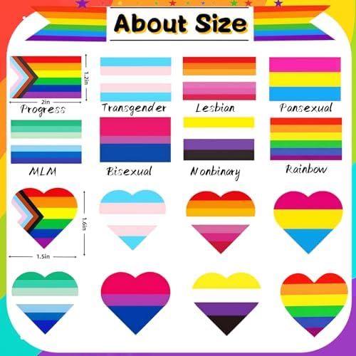 Pride Stickers 1000 PCS, Rainbow Heart & Flag LGBTQ Stickers for Transgender, Lesbian, Bi, Gay, Progress Pride, Pride Month,Parade Accessories, 16 Designs (500 Pieces Per Roll)