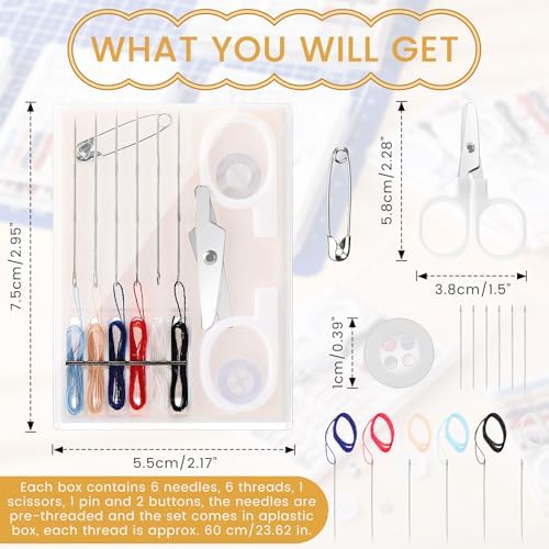 Knitgrip 48 Boxes Travel Sewing Kit Mini Sewing Kits Bulk Portable Pocket Sewings Supplies Accessories DIY with Needle Thread Buttons Scissors for Adults Teen Beginner Mom Grandma Women Gifts