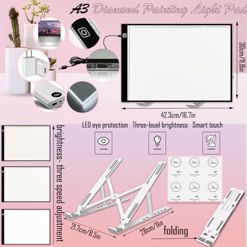 NLXCXUCY 244Pcs Diamond Art Accessories Kit All-Inclusive Diamond Painting Tool Set with A3 Diamond Painting Light Pad,Diamond Art Sealer Glue, Diamond Correction Pens, Storage Box for DIY Craft