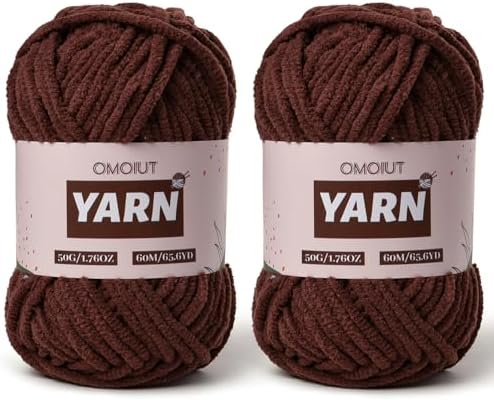 2 Packs Plush Chenille Chunky Crochet Yarn - Baby Yarn for Crocheting Soft - Velvet Yarns Knitting for Blankets Crafts - Fluffy Amigurumi Yarns 100g/131yds (2 Dark Coffee)