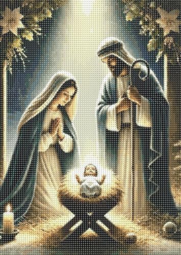 LKHMVCA Nativity Diamond Art Kits for Adults, 5D Diamond Painting Kits for Adults Beginners, DIY Full Round Drill Diamond Dot Painting Gem Art Kits for Adult, Home Wall Decor 11.8x15.7 Inch