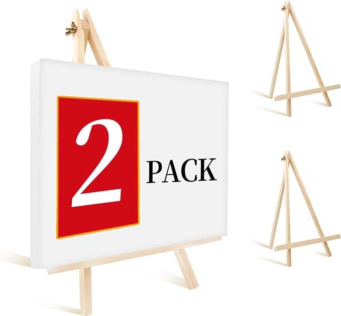 2 Pack 14 Inch Wood Easels, Tabletop Easels, Easel Stand for Painting, Tripod Painting Easels for Art & Crafts, Portable Canvas Holders