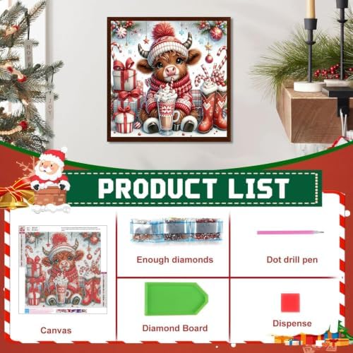 Christmas Diamond Art Kits for Adults,Cow Diamond Painting 13.8 x 13.8 Inch