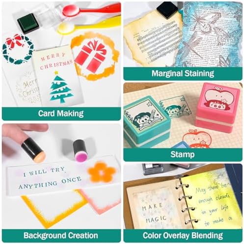 CraftyManor Masked Impression Mini Ink Pads for Stamps, Water Based Smudge Chalk Stamp Pad for Scrapbooking, Journaling, Card Making, DIY Craft Scrapbook Supplies for Adults (24 Colors)