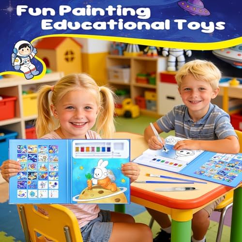 CHICAUP Paint with Water Coloring Books for Kids, Watercolor Paint Set Painting Activity for Kids Ages 3-5 4-8, Arts Crafts Drawing Gift Toy for Boy Girl (Dark Blue)
