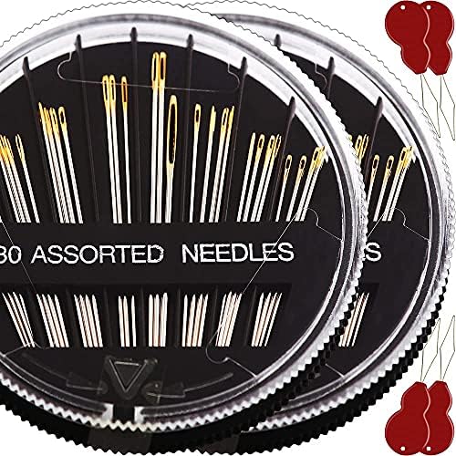 60 Pack, Premium Sewing Needles for Handsewing, Assorted Sizes, 6 Sizes Sewing Sharp Needles, 6 Pcs Big Eye Hand Sewing Needles, Sewing Needles Large Eye, Embroidery Needles for Hand Sewing