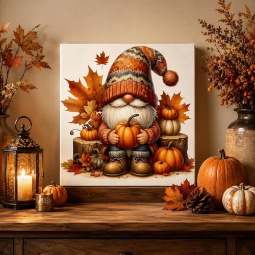 Fall Paint by Numbers Kit for Adults,Gnome DIY Paint by Number With Frame