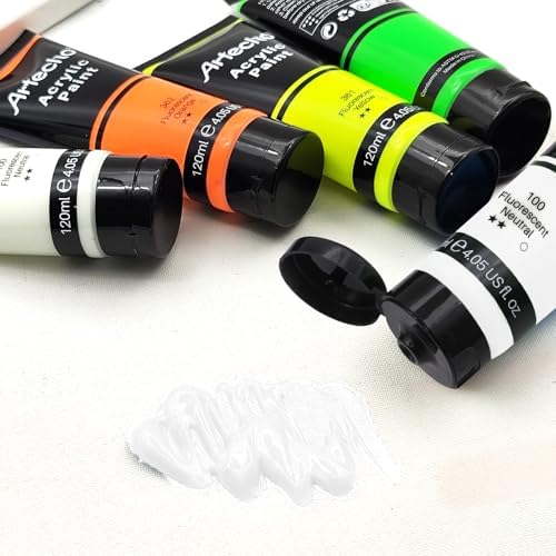 Artecho Fluorescent Netral Acrylic Paint 120ml /4.05oz Tube | Semi Glossy Finish, High Pigment Rich Color Craft Paint for Canvas, Fabric, Non-Toxic