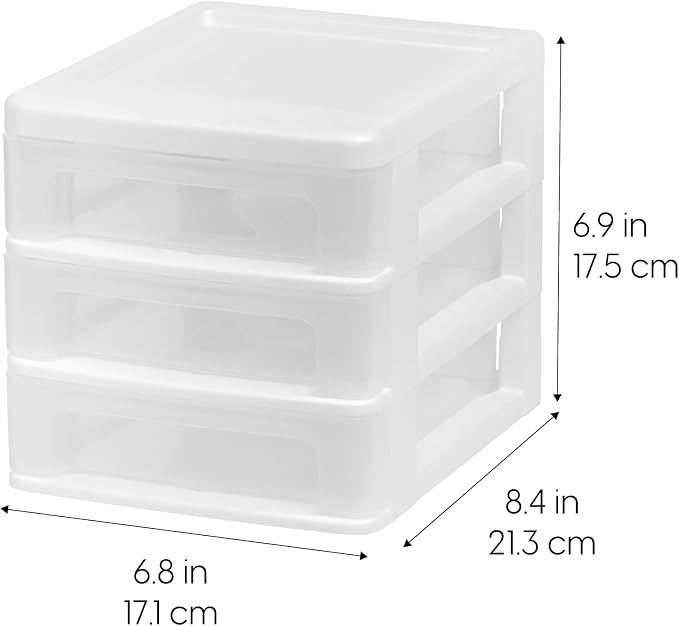 IRIS USA 2-Pack, 3-Drawer Small Plastic Stacking Desktop Organizer, White