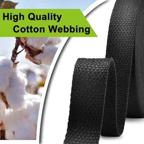 Cotton Webbing 1 Inch 12 Yards Black Cotton Webbing Straps for Bags Handles, 1 Inch Weave Webbing for Cloth Tote Bag Straps Making,Cloth Belt, DIY Crafts Decoration (Black 12Yards)