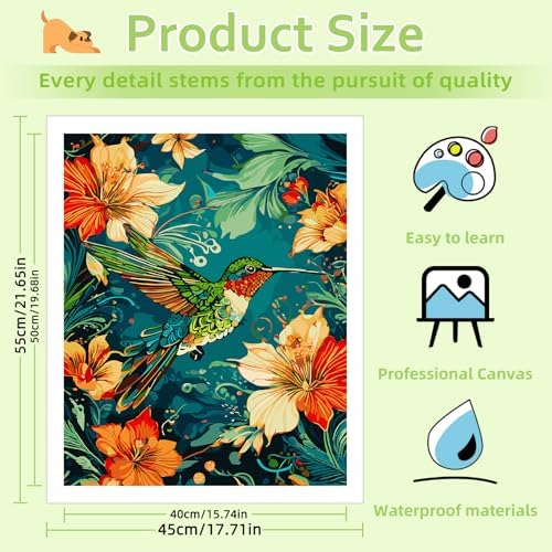 Reivworl Hummingbird Paint by Numbers Kit for Adults Beginner 16×20 inch