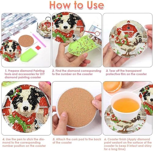 8 Pack Christmas Diamond Art Coasters Kits, (Cork Wooden Pad) 4x4 inch