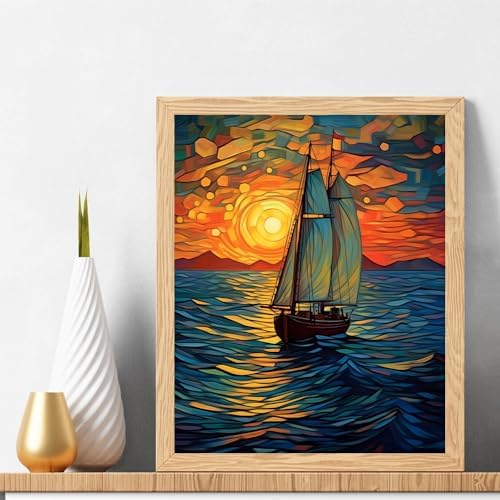 Natuyalo Paint by Numbers for Adults - DIY Adult Paint by Number Kits Painting on Canvas Sailboat Painting by Numbers for Beginners, Sunset Landscape Art Craft Kits for Adults (16x20 Inch)