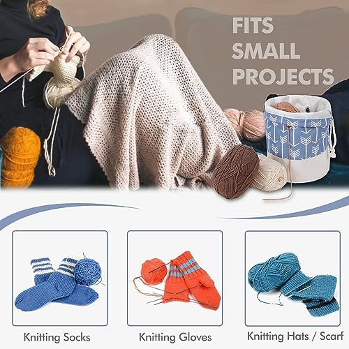 Yarn Bag, Small Knitting Crochet Bag, Portable Yarn Storage Bags Organizer for Crocheting Project,Store Skein Ball, Short Knitting Needle (Blue)