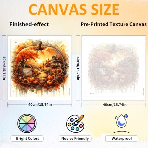 CRZMODE Autumn Paint by Numbers Kit for Adults, Pumpkin, 16x16 inch