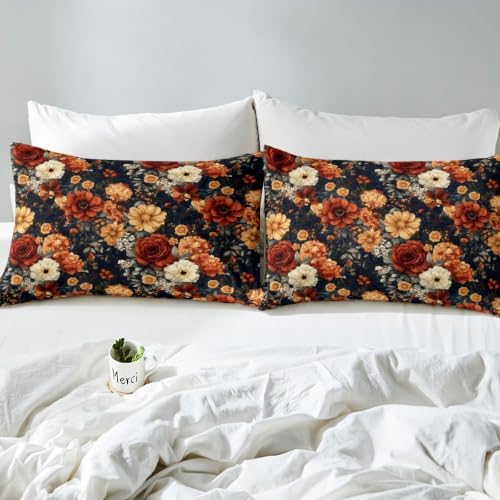 Erosebridal Boho Floral Duvet Cover King Size Bohemian Flower Botanical Bedding Set for Adults Teens Women Rustic Farmhouse Floral Comforter Cover Abstract Flowers Bedclothes Room Decor
