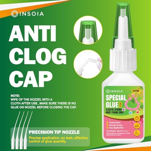 INSOIA Super Bracelet Glue Clear, 20g, Strong Bond, with Precision Tips