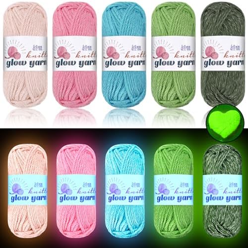 WILLBOND 5 Rolls Glow in The Dark Yarn for Crocheting, Gorgeous