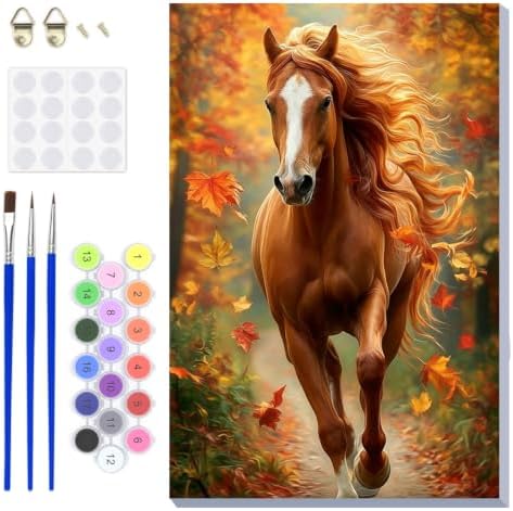 DOMROM Horse Paint by Numbers Kit for Adults, Horse DIY Acrylic Oil Painting on Canvas, Fall Paint by Number Kit, Home Decor Craft Gift 8x12 Inch