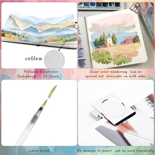 Travel Watercolor Paint Set - Pocket 15-Color Mini Kit with Sketchbook