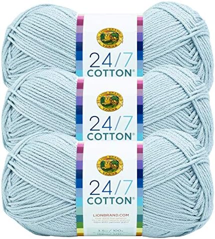 Lion Brand 24/7 Cotton Yarn, Yarn for Knitting, Crocheting, and Crafts, Cool Grey, 3 Pack