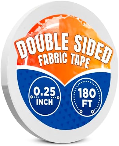 Fabric Tape for Clothes 1/4 In x 60 Yd – Double Sided Hem Tape No Iron – Ultra-Thin Transparent Fabric Adhesive for Quick Fixes, Seamless Bonding, Clean Removal, DIY Projects and Clothing Repairs