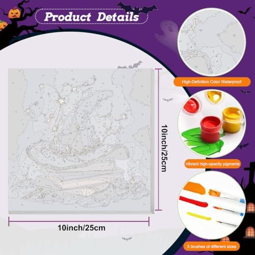 Halloween Paint by Numbers Kit for Adults with Frame Easel 10x10 inch | Halloween Hat Framed Paint by Number Adult,Book Adult Paint by Number, Magic Home Wall Decor DIY Acrylic Oil Painting