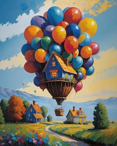 Paint by Numbers Kit for Adults, Balloon House Number Painting, 16x20 Inch | DIY Adult Paint by Number Kit on Canvas for Beginners, without Frame, Home Wall Decor, Stress Relief Craft Gift