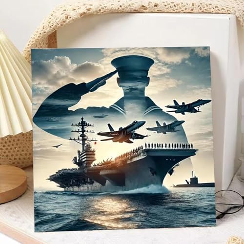 Navy Paint by Numbers Kit for Adults Beginner, Paint by Numbers 10x10 Inch | Framed Paint by Numbers with Easel, Acrylic Painting by Numbers, DIY Arts and Crafts for Gifts or Home Decor