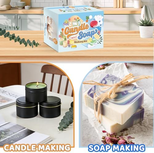Susanou DIY 2-in-1 Candle & Soap Making Kit for Adults Beginners | All in One Candle and Soap Craft Kit with Melting Pot, Thermometer, Soy Wax, Soap Base, Fragrance Oils, Molds & Gift Supplies