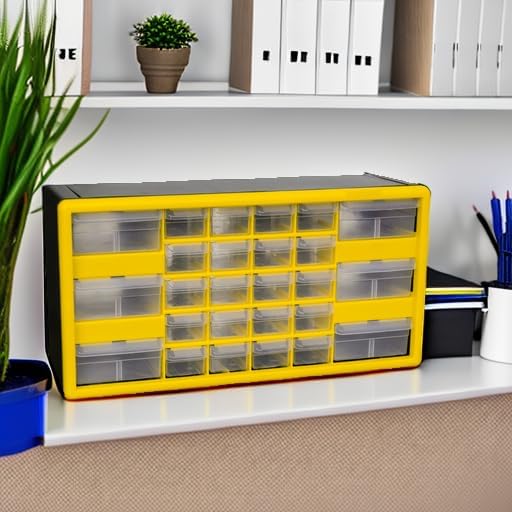 Akro-Mils 26-Drawer Plastic Storage Cabinet, 20"W x 6"D x 10"H, Yellow | Plastic Cabinet w/ Drawers for Garage Organization, Beads, Building Bricks Storage, Teacher Toolbox, Makeup Organizer, 10126