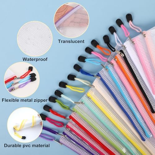 EOOUT 64pcs Mesh Zipper Pouch Bags, 8 Sizes Plastic Bags, 15 Colors