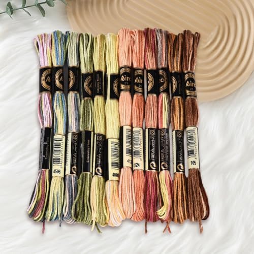 12 Skeins 105 Yards Cross Stitch Floss Colorful Embroidery Thread 6 Ply Variegated Polyester Friendship Bracelet String Bulk for Sewing Making Needlecraft Knitting Clothes Stitching Decor