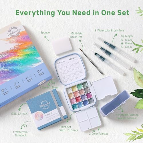 Mini Watercolor Paint Set 16 Colors, Travel Art Kit All-in-One