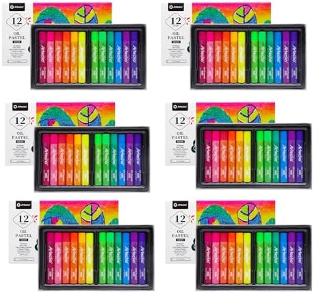Artecho Neon Oil Pastels Set of 12 Colors 6 Packs (10 x 70 mm) | Soft Oil Pastels, For Art Painting, Drawing, Blending, For Artists, Beginners, Students, Teachers