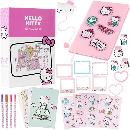 Get Trend Hello Kitty Sanrio Scrapbook Kit for Kids with Notebook, Stickers, Pens, Bookmarks, Frames, Patches, Kawaii Art Supplies, Gifts for Kids (Multi Hello Kitty)