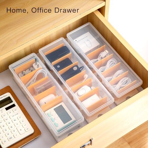 Vidifor 2-Pack Clear Cable Organizer Box with Adjustable Dividers, Portable Cord & Charger Storage for Drawer, Desk, Office & Home(Clear+Yellow-2pack)